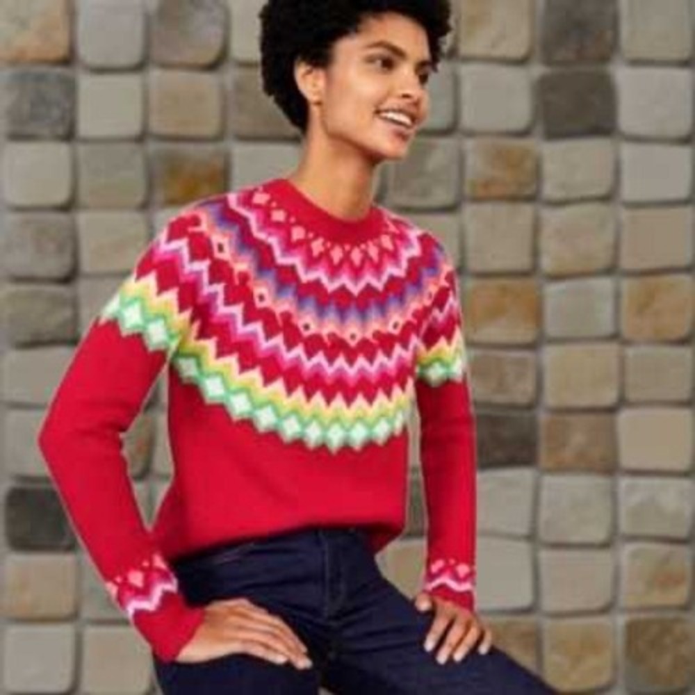 Boden Emma Red Multicolor Fair Isle sweater
